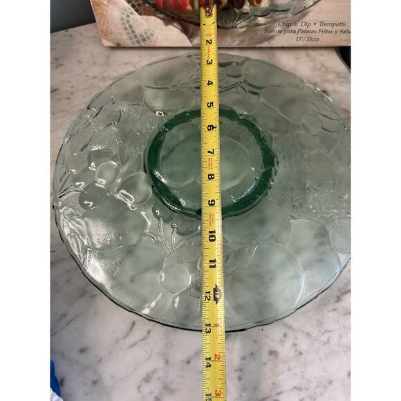 Indiana Glass Chip Dip Tray Madeira Green Raised Fruit Pattern 13” Platter Box - Picture 6 of 11